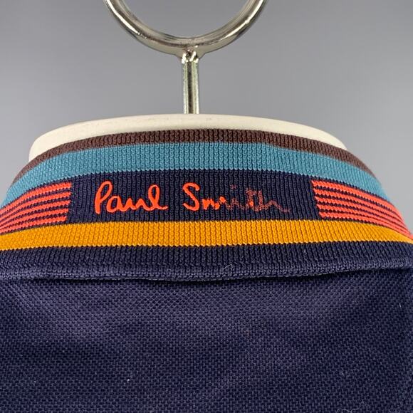PAUL SMITH Size L Navy Multi Color Contrast Trim Cotton Short Sleeve Polo - Picture 5 of 9